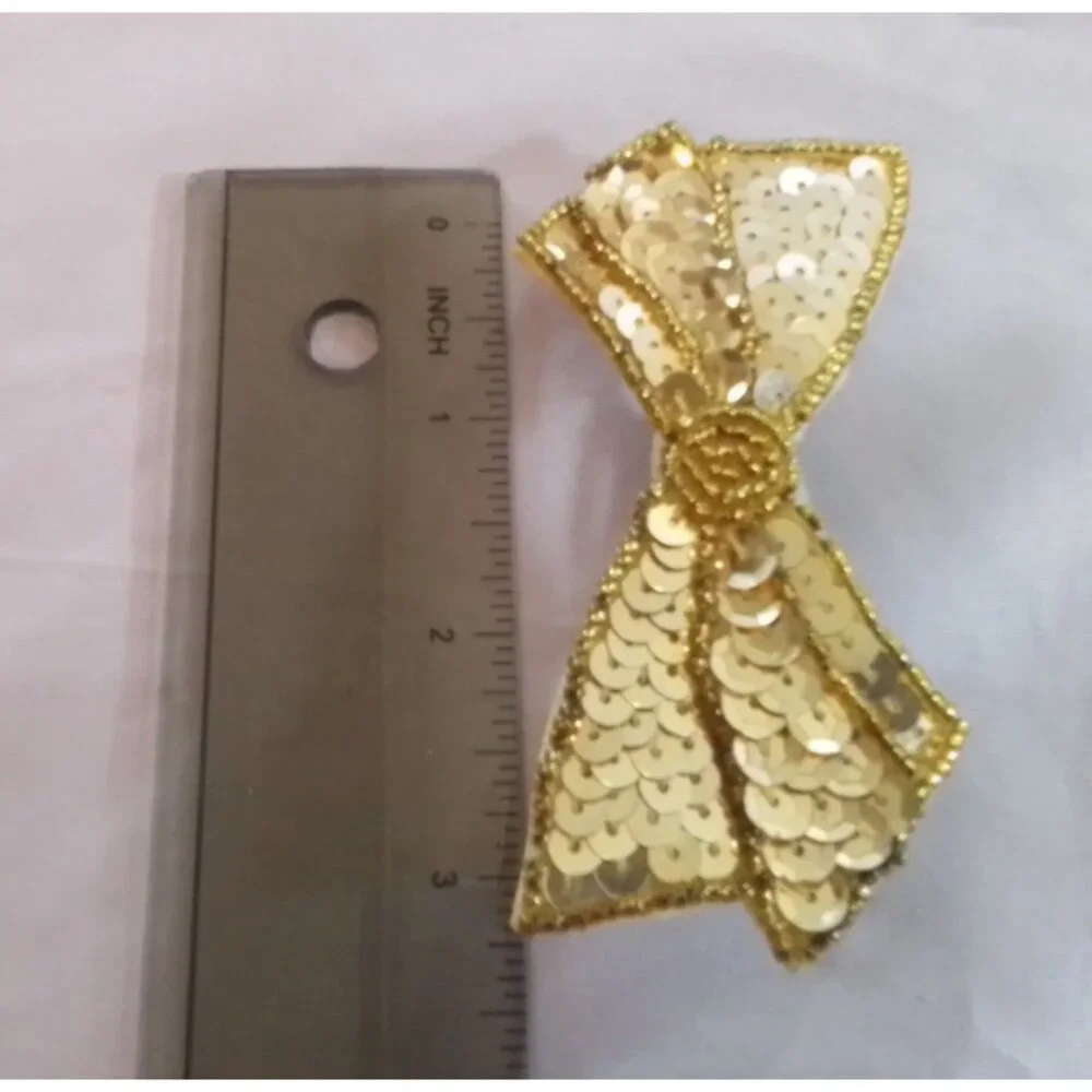 Gold Sequin Bow Hair Clip Barrette For Girls